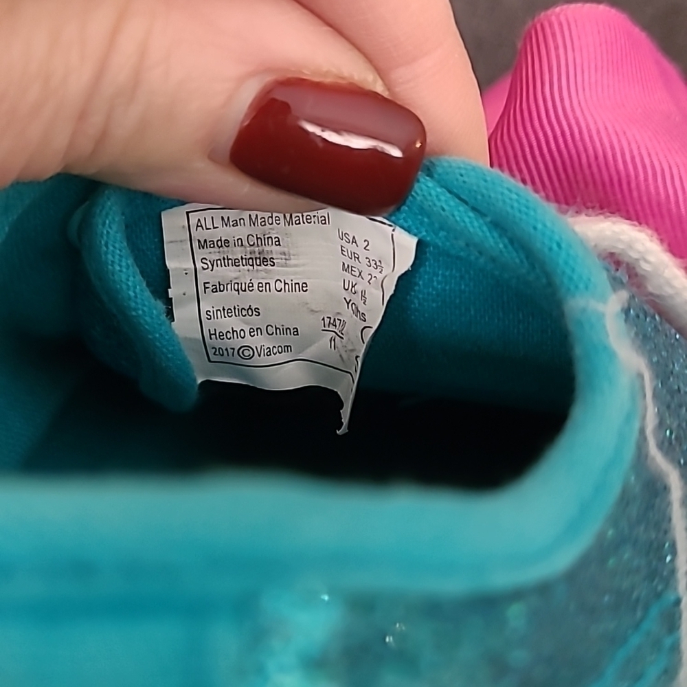 JoJo Siwa turquoise glitter shoes with pink bow sz 2 - Picture 4 of 5